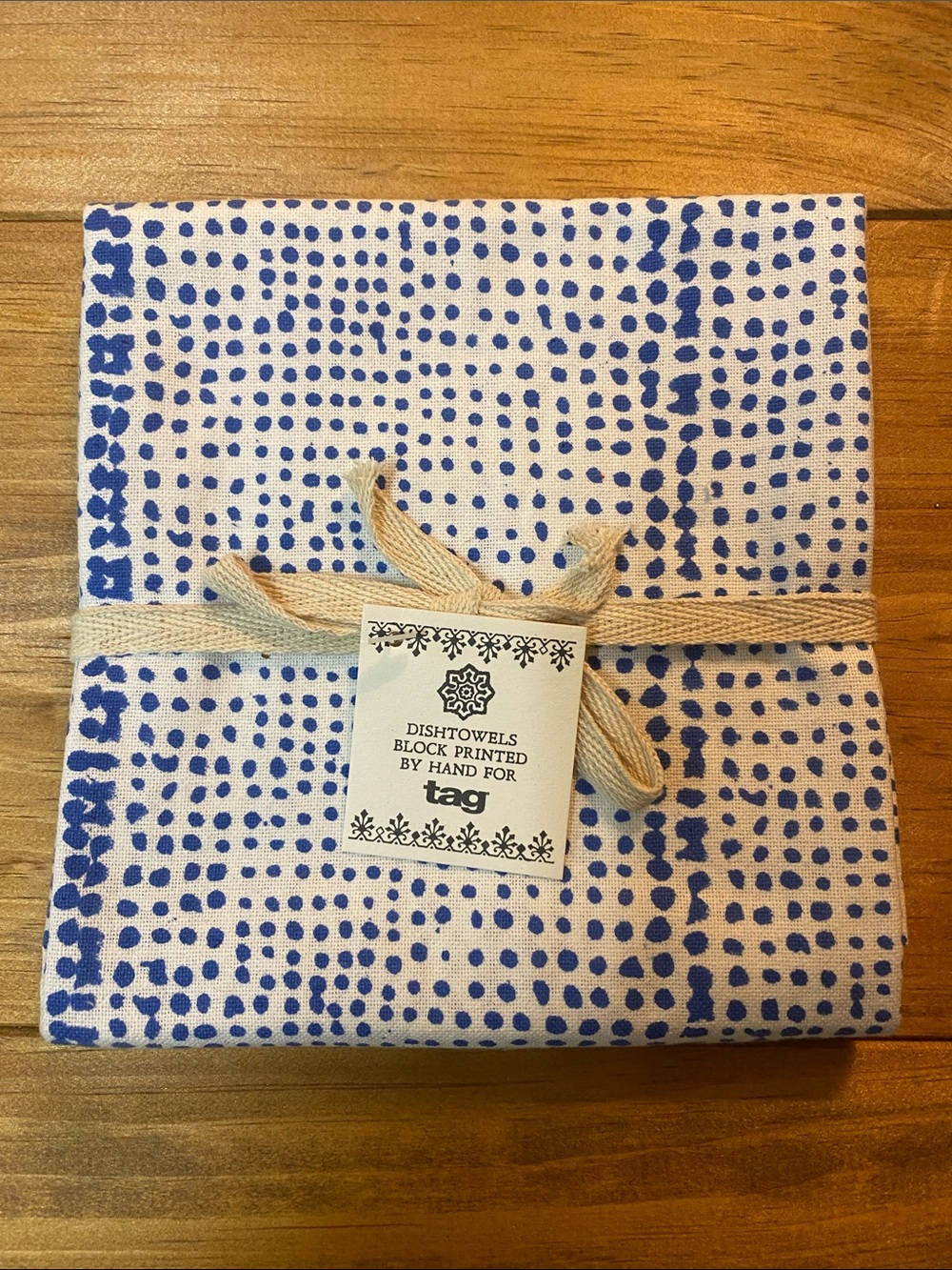 Tag Blue Dot Block-Print Dish Towel Seti